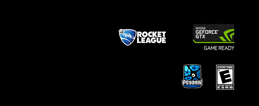 Nvidia and Rocket League logos. Rated E for Everyone.