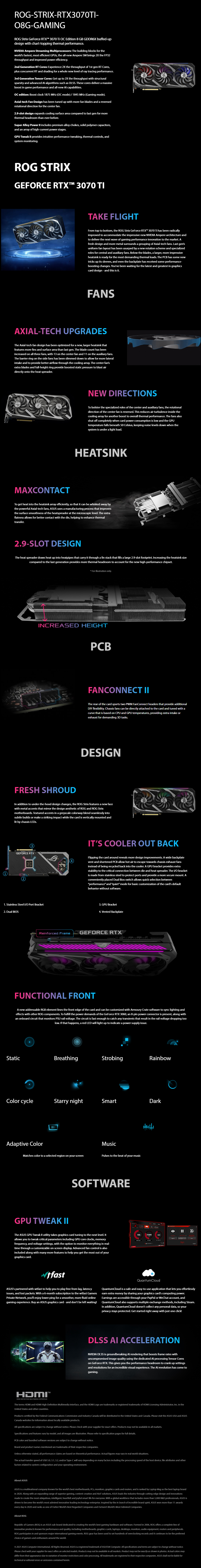 ASUS ROG Strix GeForce RTX 3070 Ti OC Edition 8GB GDDR6X 1875 MHz Boost 19  Gbps HDMI2.1 DP1.4a ROG-STRIX-RTX3070TI-O8G-GAMING